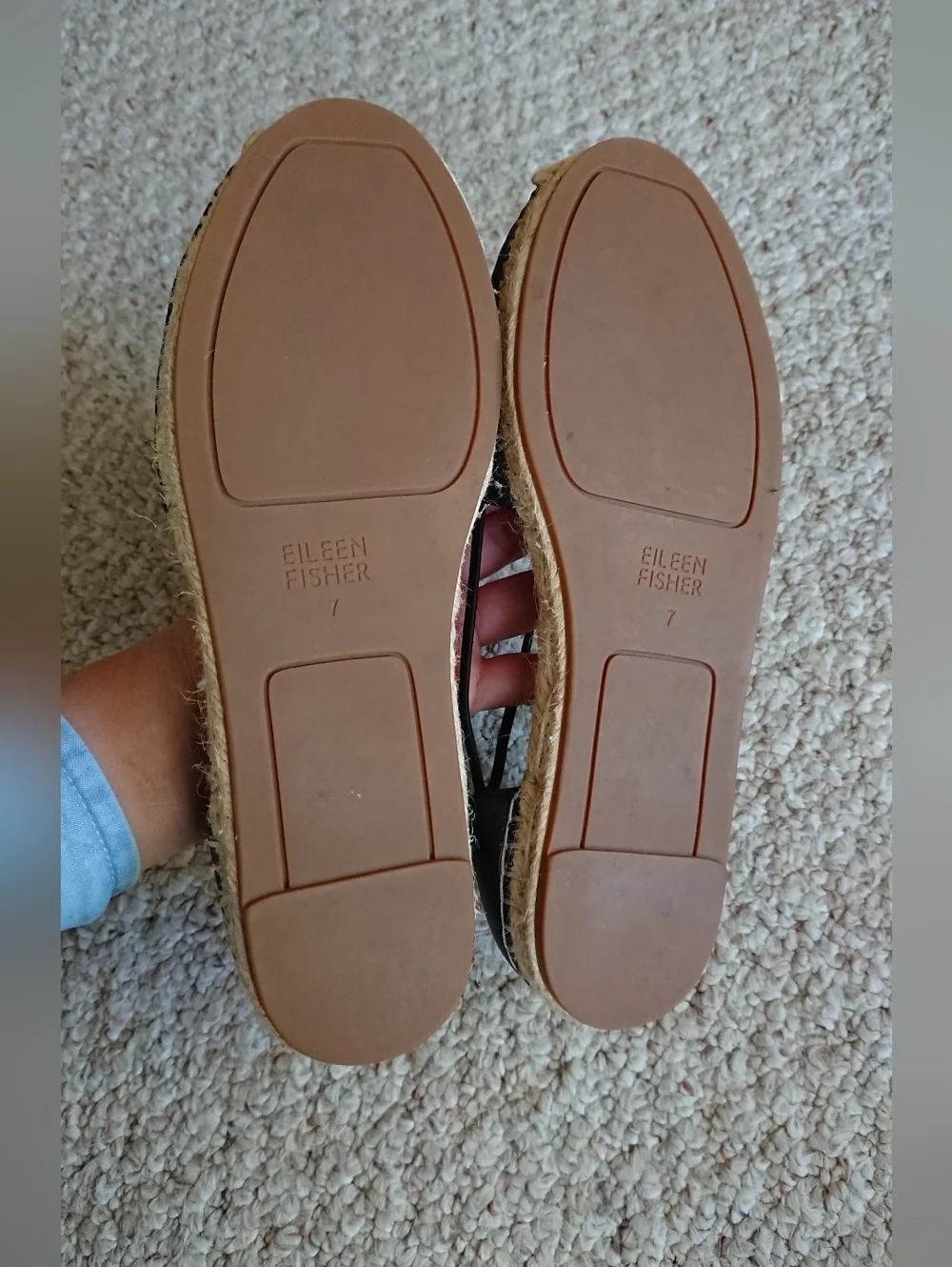 Eileen Fisher Lee d'Orsay Black Leather Espadrille Flats size 7